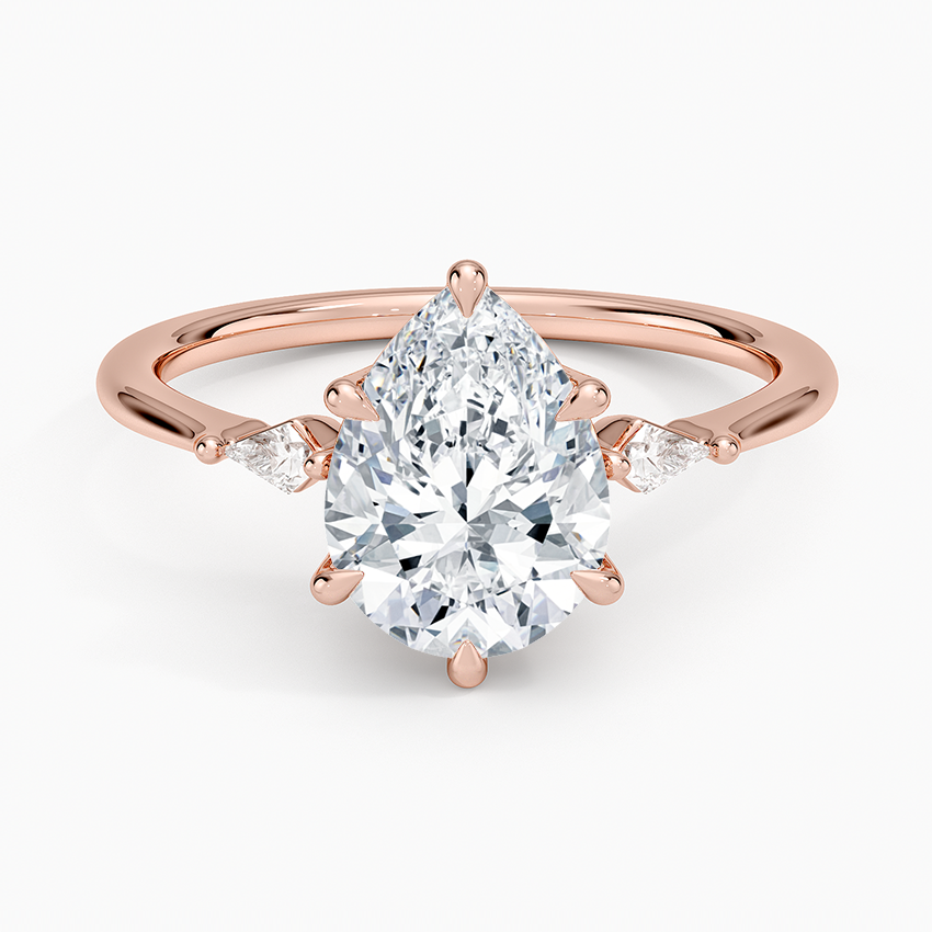 Petite Cometa Three Stone Diamond Ring - Pear Center Stone