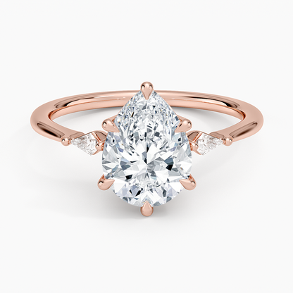 Petite Cometa Three Stone Diamond Ring - Pear Center Stone