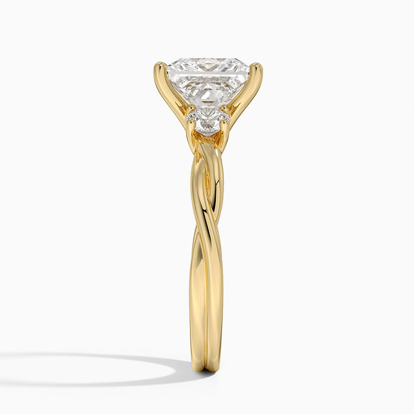 Twisted Vine Three Stone Diamond Ring - Princess Cut Center Stone