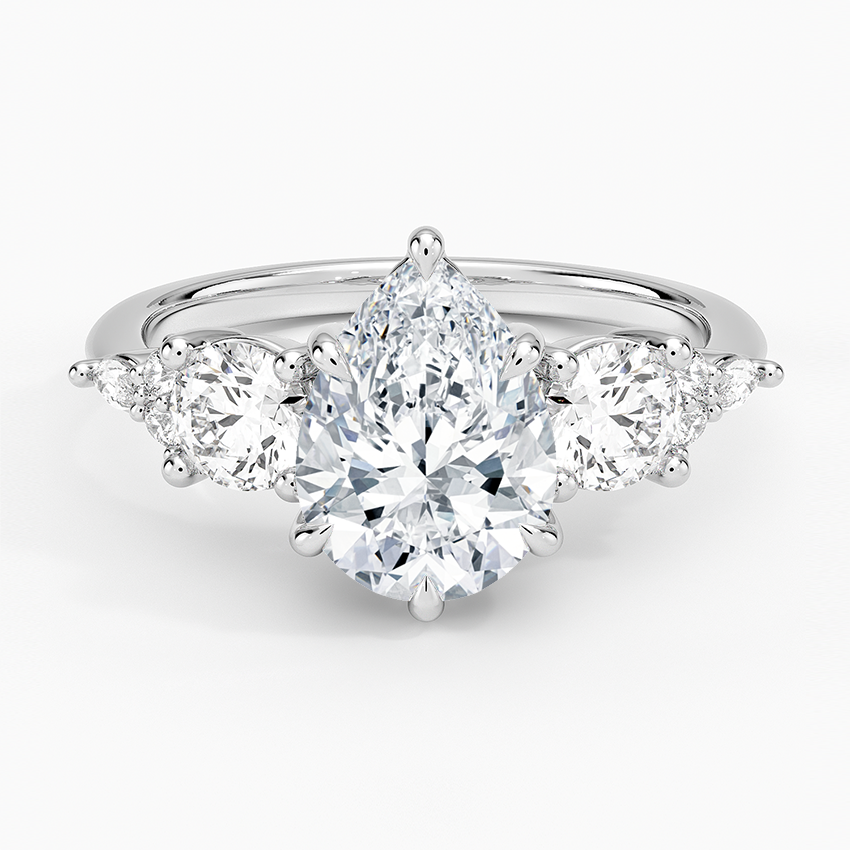 Luxe Nadia Three Stone Diamond Ring - Pear Center Stone