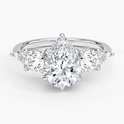 Luxe Nadia Three Stone Diamond Ring - Pear Center Stone