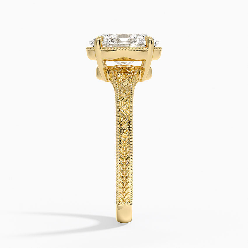 Tapered Elsie Engraved Solitaire Ring - Oval Center Stone