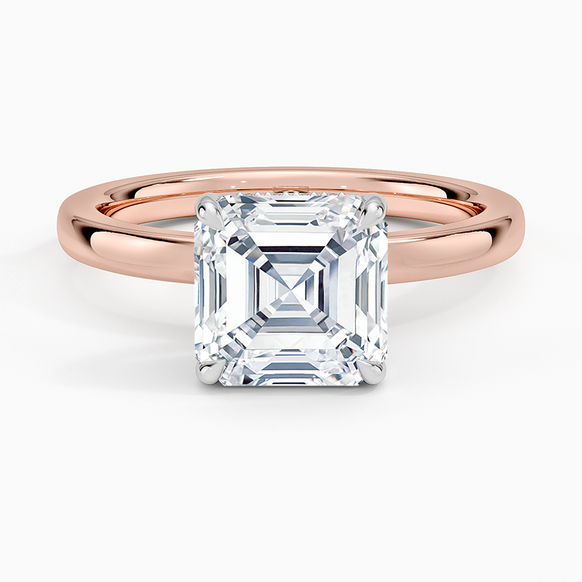 Platinum Mixed Metal Audrey 2mm Diamond Ring - Asscher Cut Center Stone