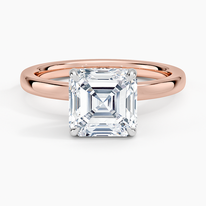 Platinum Mixed Metal Audrey 2mm Diamond Ring - Asscher Cut Center Stone