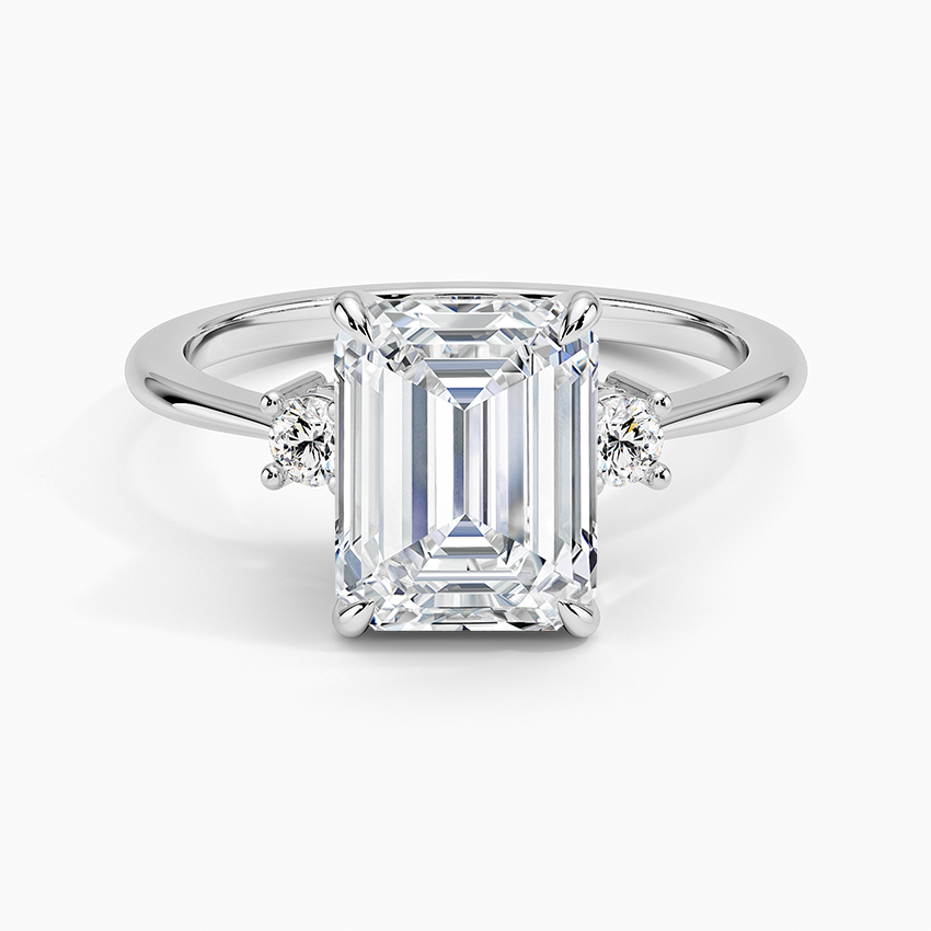 Petite Selene Three Stone Diamond Ring (1/10 ct. tw.) - Emerald Cut Center Stone