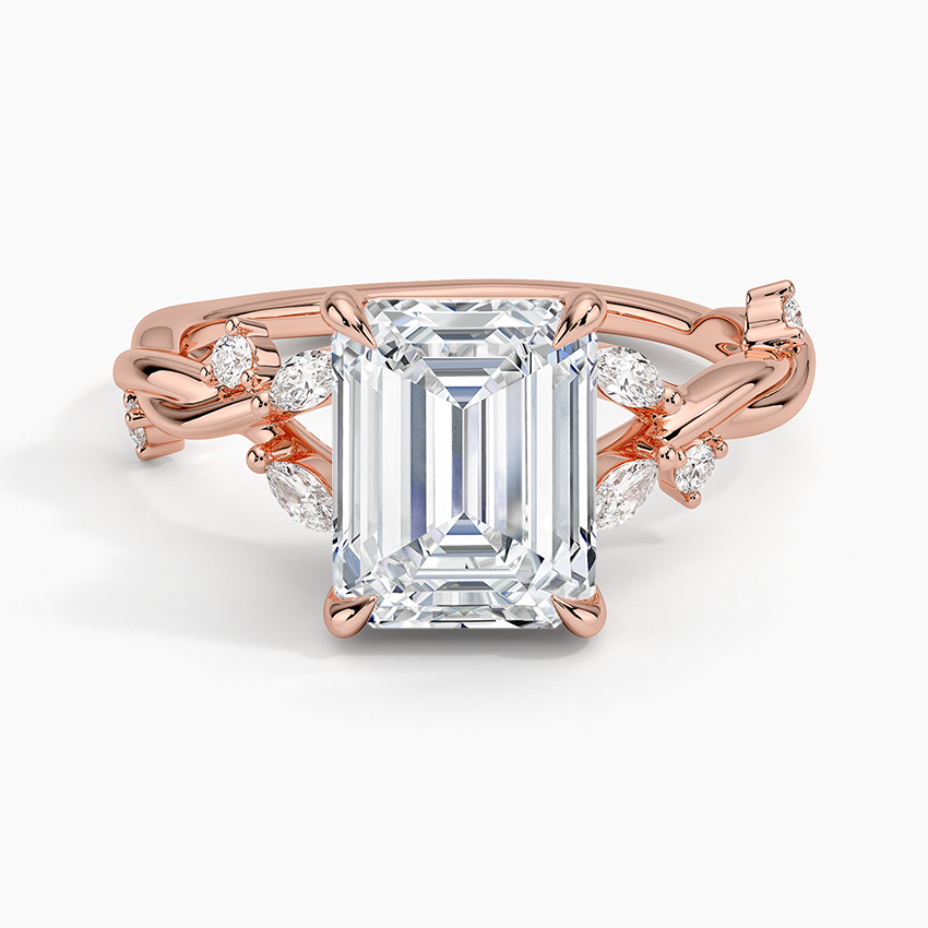 Azalea Twist Diamond Ring - Emerald Cut Center Stone