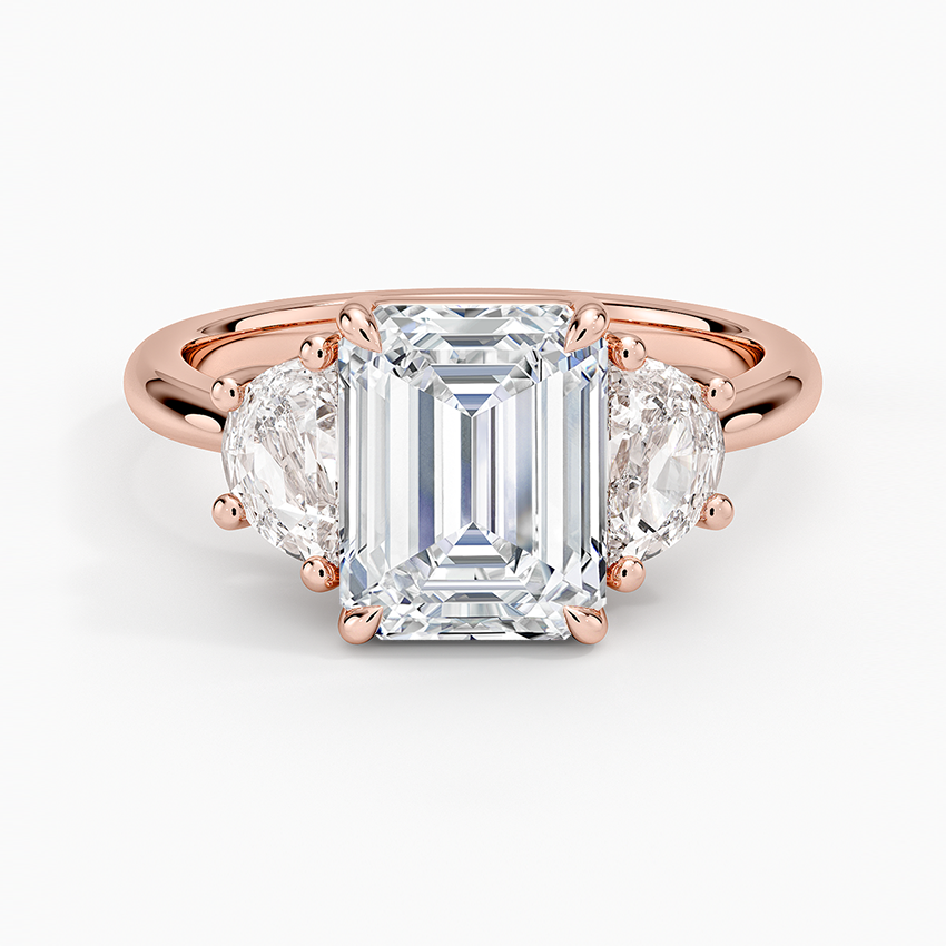 Half Moon Three Stone Diamond Ring (1/2 ct. tw.) - Emerald Cut Center Stone