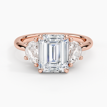 Half Moon Three Stone Diamond Ring (1/2 ct. tw.) - Emerald Cut Center Stone