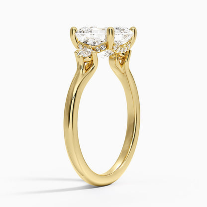 Floating Three Stone Diamond Ring - Asscher Cut Center Stone