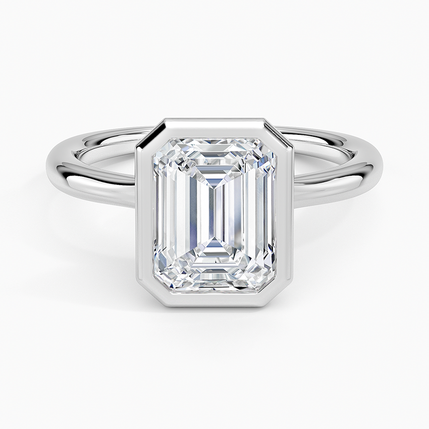 Freesia Bezel Solitaire Ring - Emerald Cut Center Stone