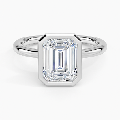 Freesia Bezel Solitaire Ring - Emerald Cut Center Stone