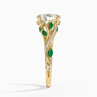Begonia Vine Diamond and Lab Emerald Ring (1/8 ct. tw.) - Oval Cut Center Stone