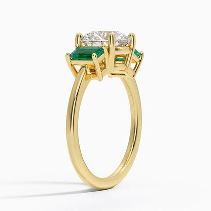 Luxe Rhiannon Three Stone Lab Emerald Ring - Round Cut Center Stone