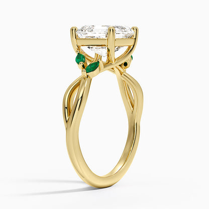 Willow Ring With Lab Emerald Accents - Asscher Cut Center Stone