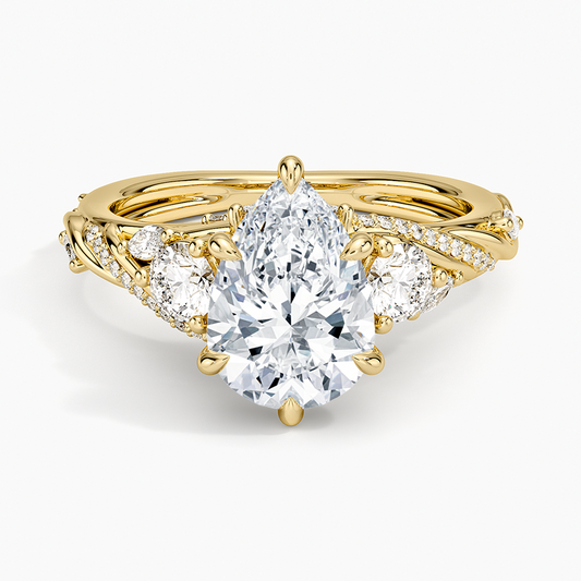 Begonia Vine Three Stone Diamond Ring (2/3 ct. tw.) - Pear Center Stone