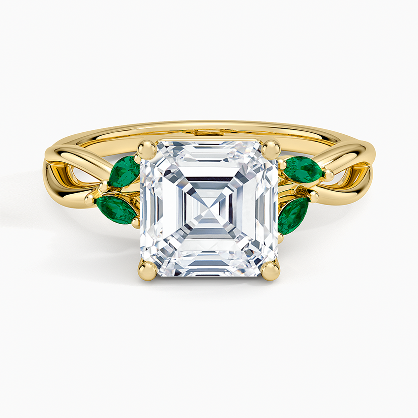 Willow Ring With Lab Emerald Accents - Asscher Cut Center Stone