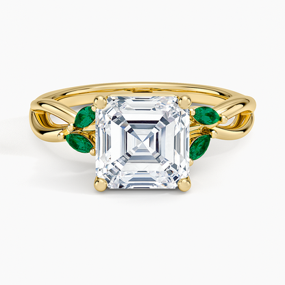 Willow Ring With Lab Emerald Accents - Asscher Cut Center Stone