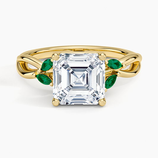 Willow Ring With Lab Emerald Accents - Asscher Cut Center Stone