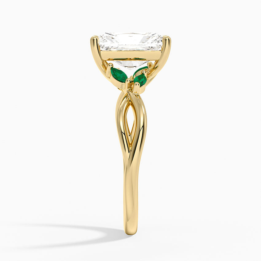 Willow Ring With Lab Emerald Accents - Radiant Cut Center Stone