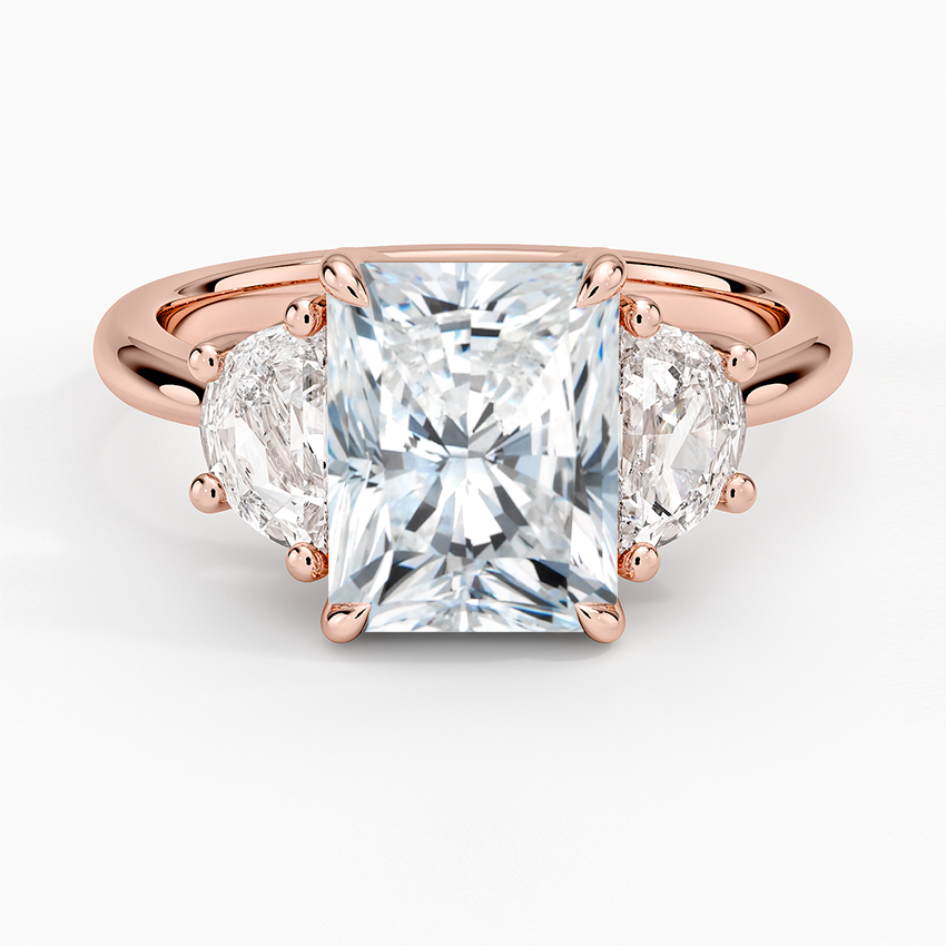 Half Moon Three Stone Diamond Ring (1/2 ct. tw.) - Radiant Cut Center Stone