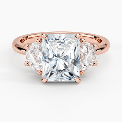 Half Moon Three Stone Diamond Ring (1/2 ct. tw.) - Radiant Cut Center Stone
