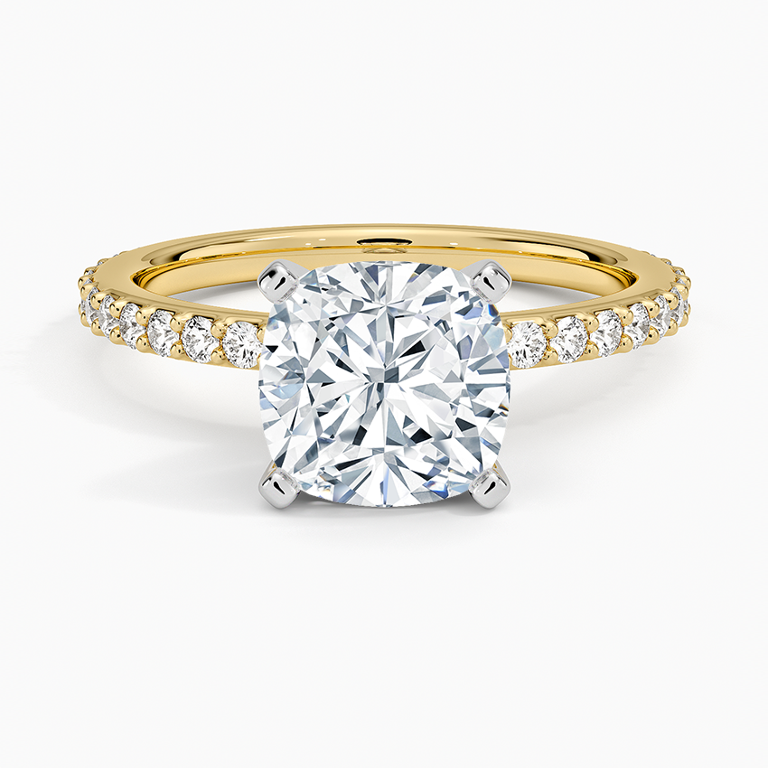 Petite Shared Prong Three-Quarter Coverage Diamond Ring (1/3 ct. tw.) - Cushion Cut Center Stone