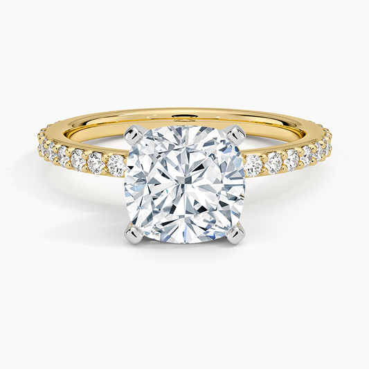 Petite Shared Prong Three-Quarter Coverage Diamond Ring (1/3 ct. tw.) - Cushion Cut Center Stone