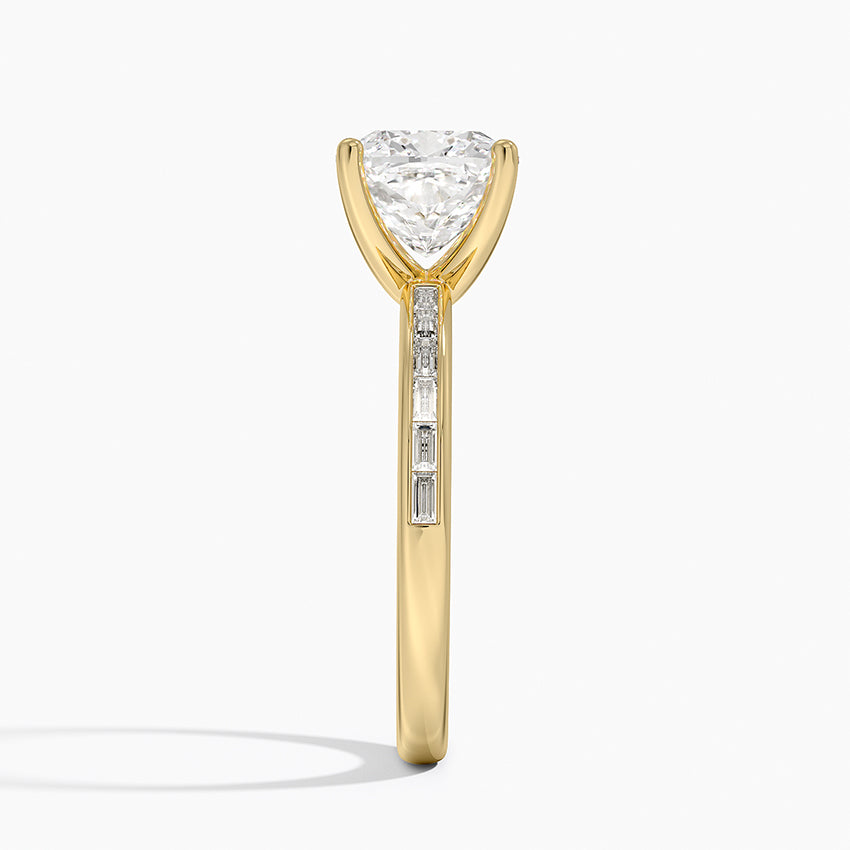 Tabitha Channel Set Baguette Diamond Ring - Cushion Cut Center Stone