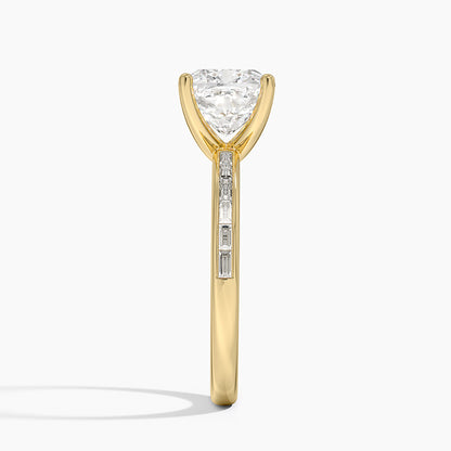 Tabitha Channel Set Baguette Diamond Ring - Cushion Cut Center Stone