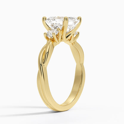 Twisted Vine Three Stone Diamond Ring - Asscher Cut Center Stone