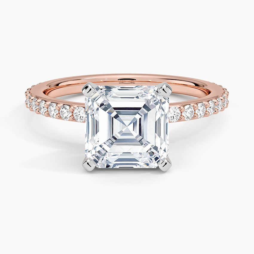 Petite Shared Prong Three-Quarter Coverage Diamond Ring (1/3 ct. tw.) - Asscher Cut Center Stone