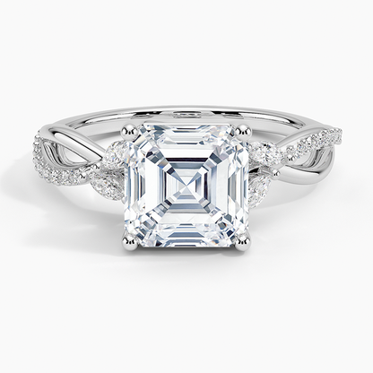 Petite Twisted Willow Diamond Ring - Asscher Cut Center Stone