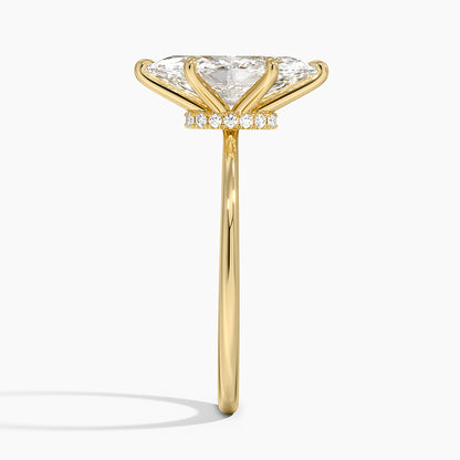 Petite Secret Halo Diamond Ring - Marquise Center Stone