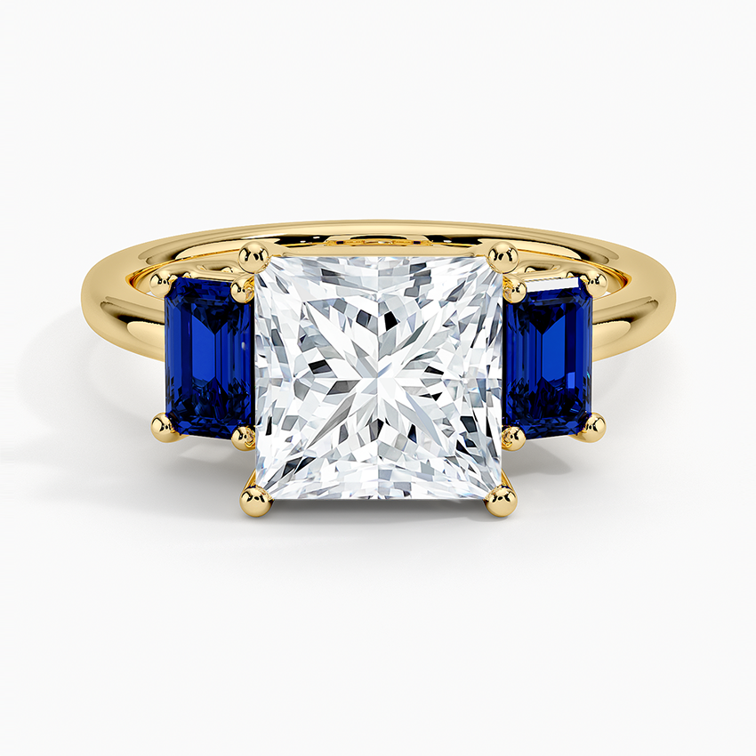 Luxe Rhiannon Three Stone Sapphire Ring - Princess Cut Center Stone