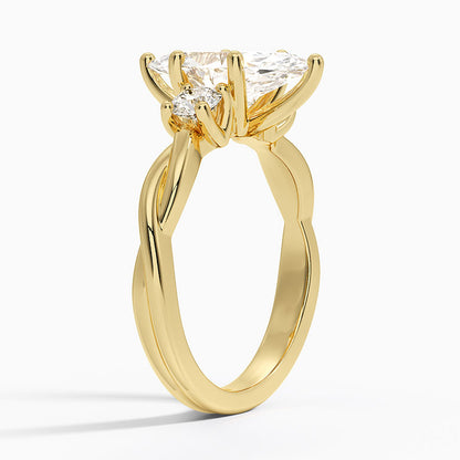 Twisted Vine Three Stone Diamond Ring - Marquise Cut Center Stone