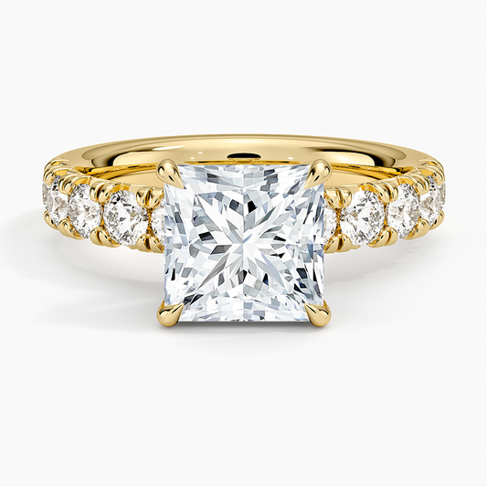 Ellora Half Coverage Diamond Ring - Princess Cut Center Stone