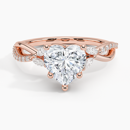 Petite Twisted Willow Diamond Ring - Heart Center Stone