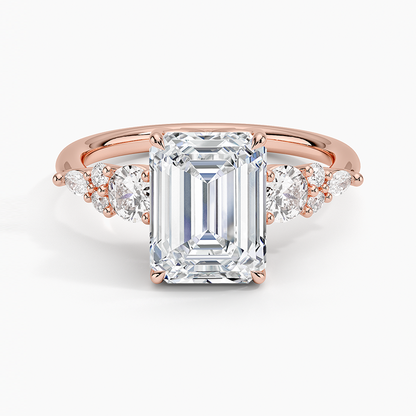 Nadia Three Stone Diamond Ring - Emerald Cut Center Stone