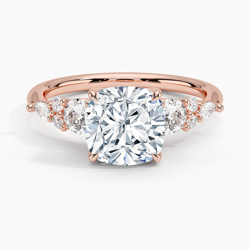 Nadia Three Stone Diamond Ring - Cushion Cut Center Stone