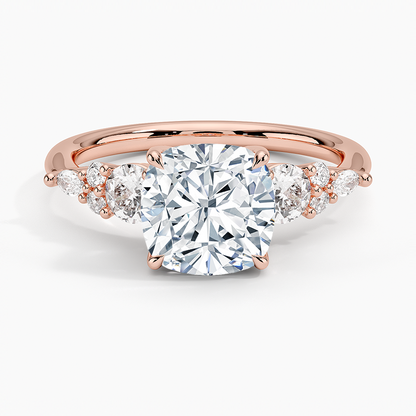 Nadia Three Stone Diamond Ring - Cushion Cut Center Stone