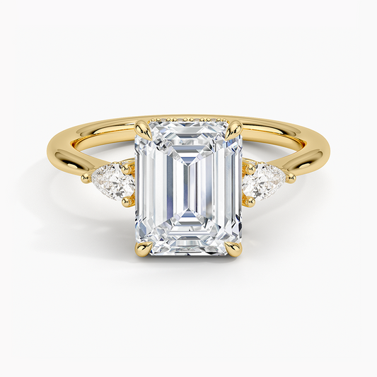 Adorned Petite Opera Three Stone Diamond Ring - Emerald Cut Center Stone