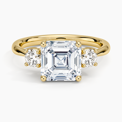 Selene Three Stone Diamond Ring (1/3 ct. tw.) - Asscher Cut Center Stone