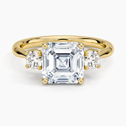 Selene Three Stone Diamond Ring (1/3 ct. tw.) - Asscher Cut Center Stone