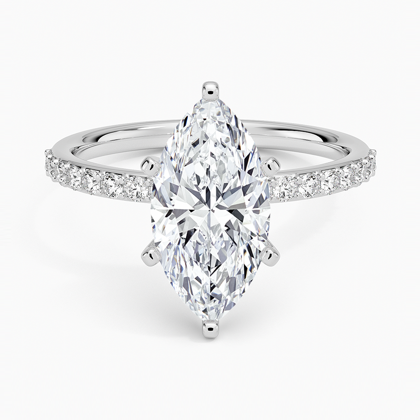 Petite Shared Prong Half Coverage Diamond Ring - Marquise Center Stone