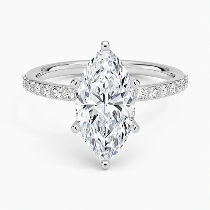 Petite Shared Prong Half Coverage Diamond Ring - Marquise Center Stone