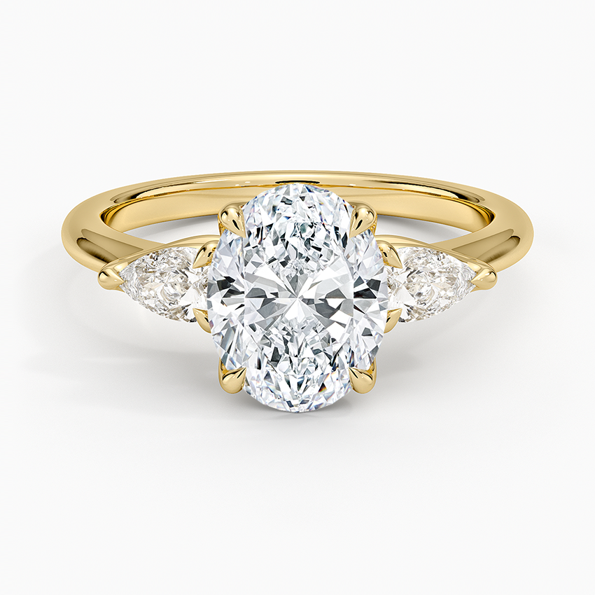 Fleur Three Stone Diamond Ring - Oval Cut Center Stone
