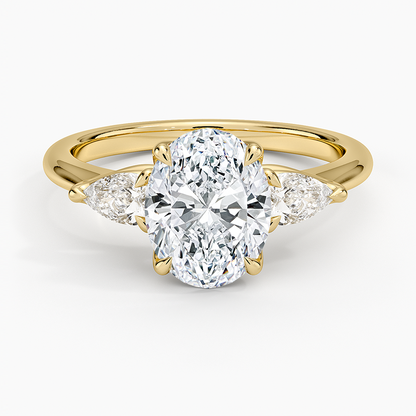 Fleur Three Stone Diamond Ring - Oval Cut Center Stone