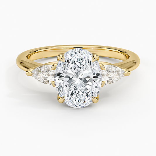 Fleur Three Stone Diamond Ring - Oval Cut Center Stone