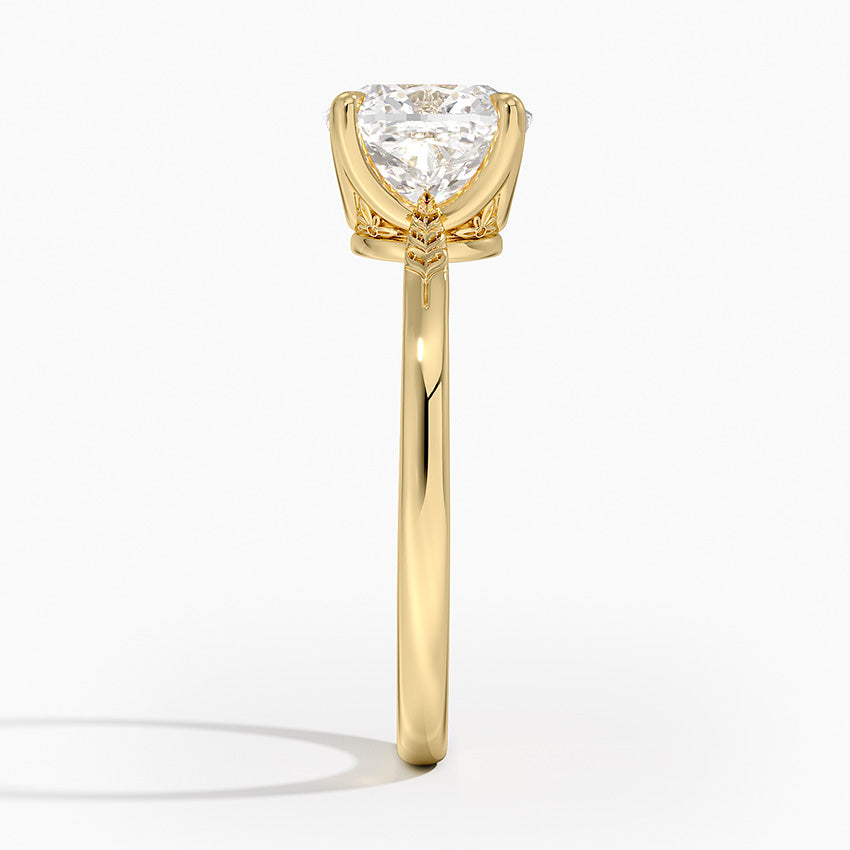 Laurel Engraved Ring - Cushion Cut Center Stone