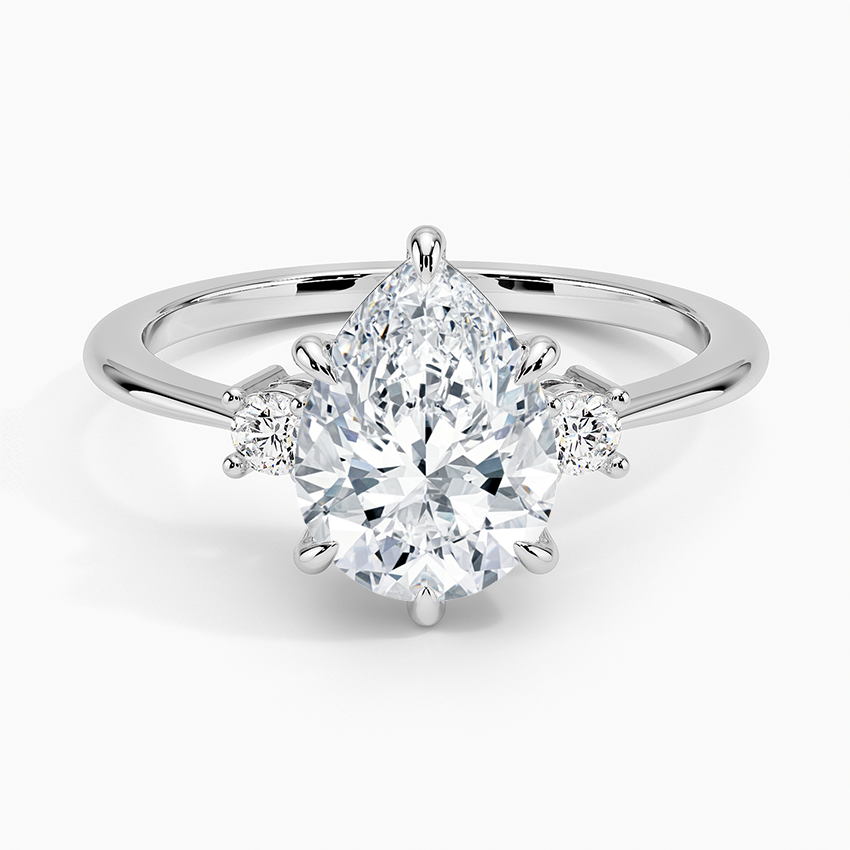 Petite Selene Three Stone Diamond Ring (1/10 ct. tw.) - Pear Center Stone